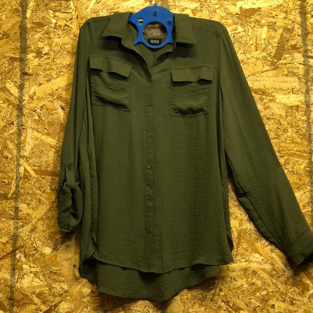 Army Green Button Blouse